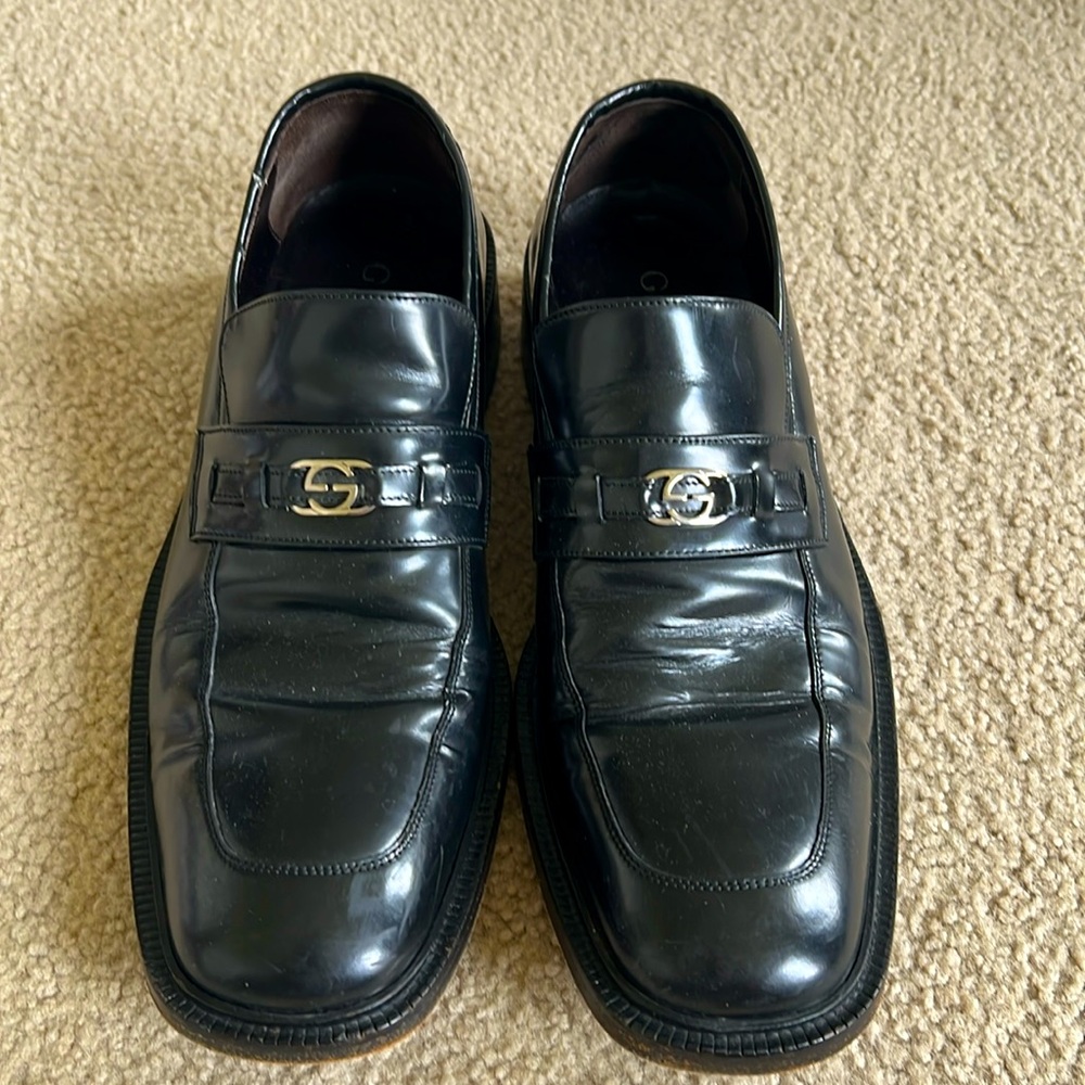 GUCCI black leather mens shoes size 10D used